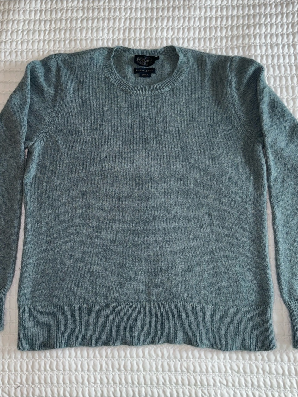 Pendleton Shetland Wool Sweater Large Blue Heather Crewneck Washable Wool